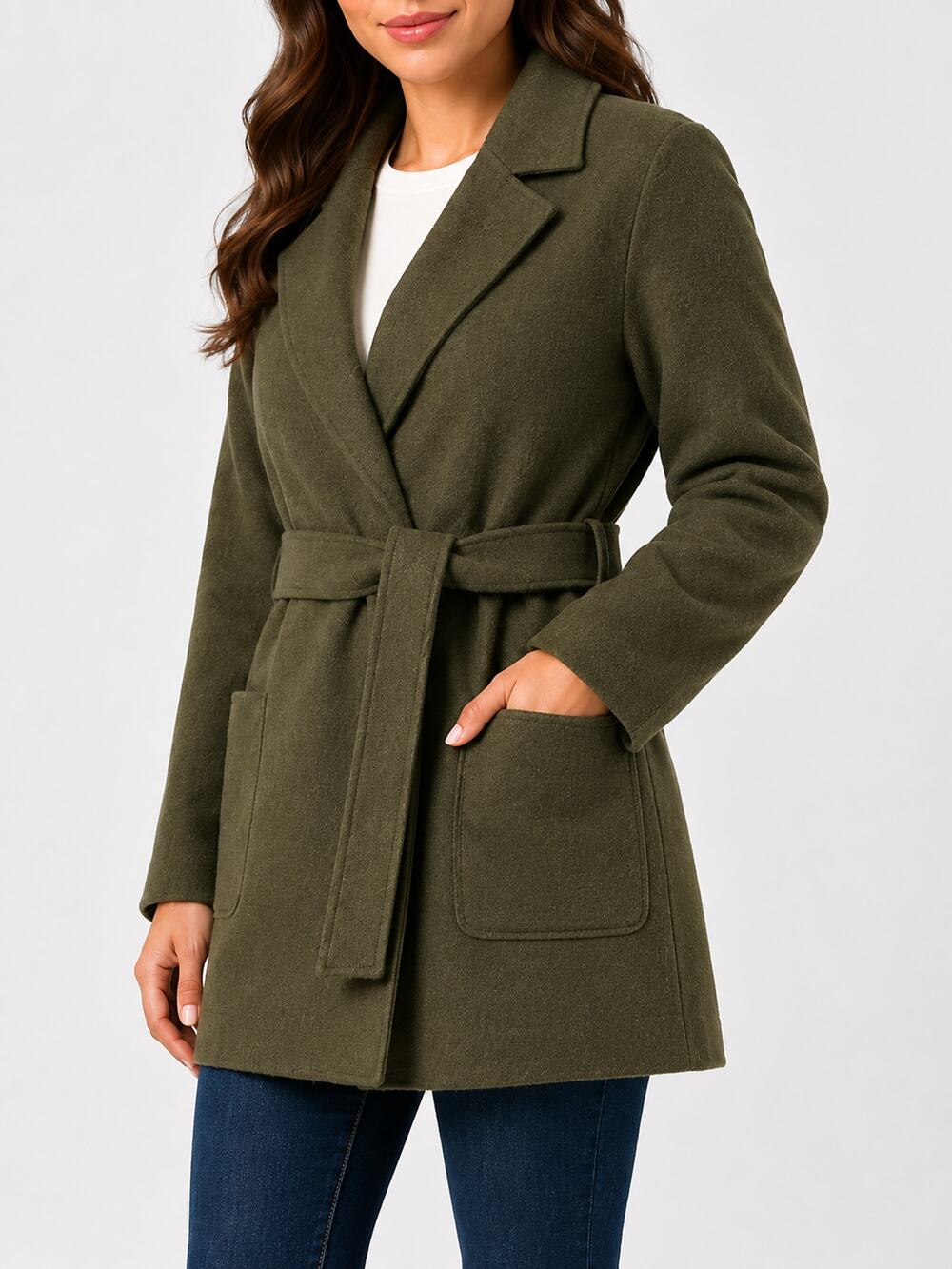 J Crew Boiled Wool Wrap Coat Jacket Womens Size Large Tall Moss Green